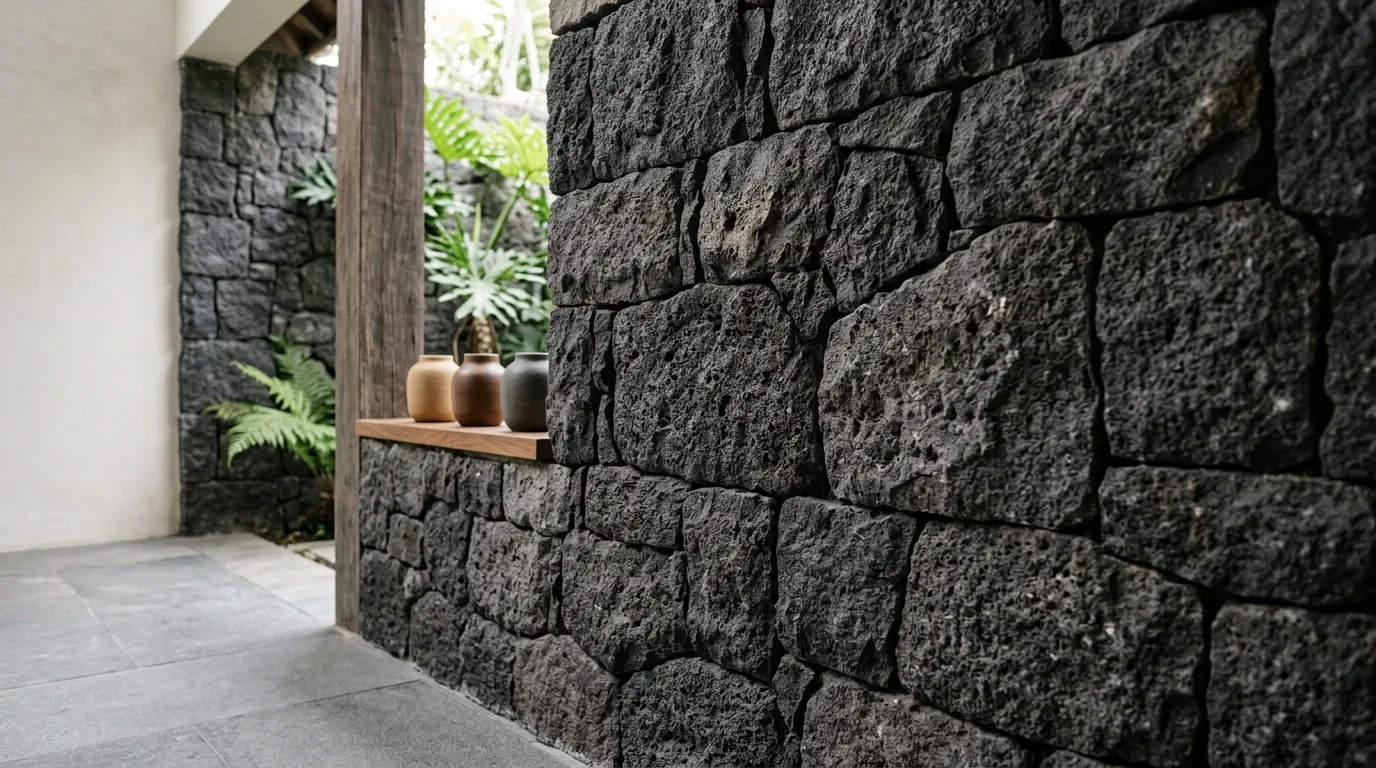 Bali black lava stone application detail