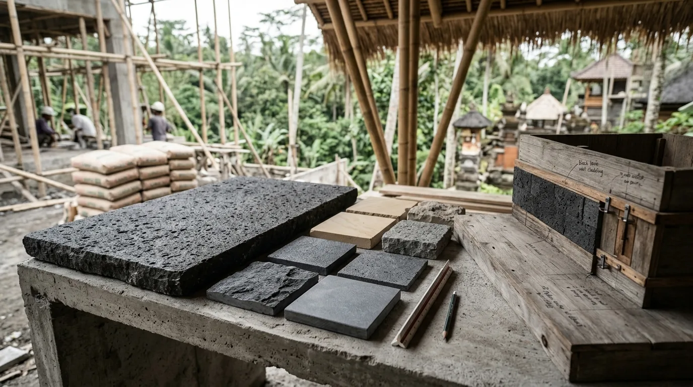 Bali black lava stone material sample