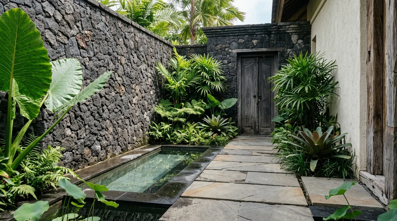 Bali black lava stone tropical context