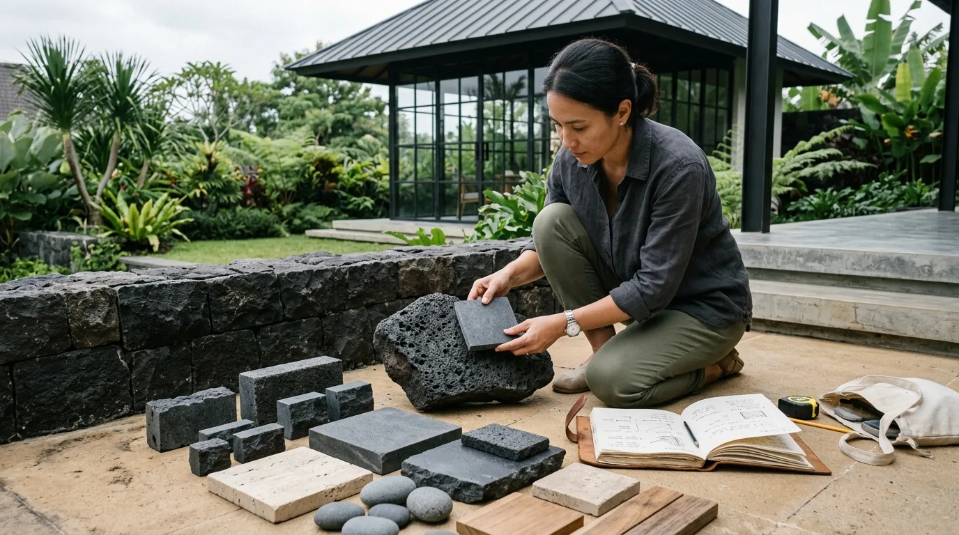 Black lava stone design benefits material sample