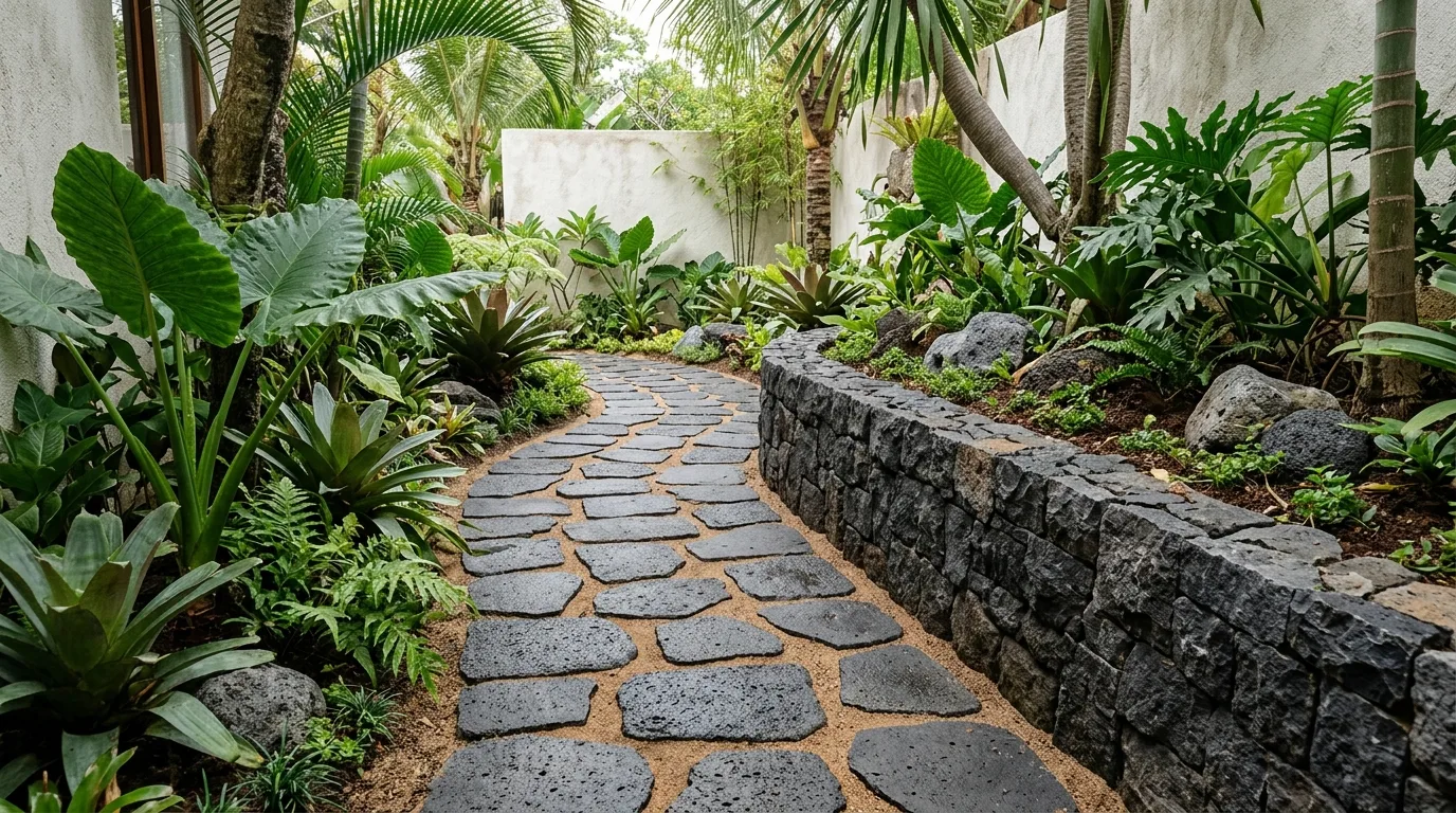 Black lava stone garden applications application detail