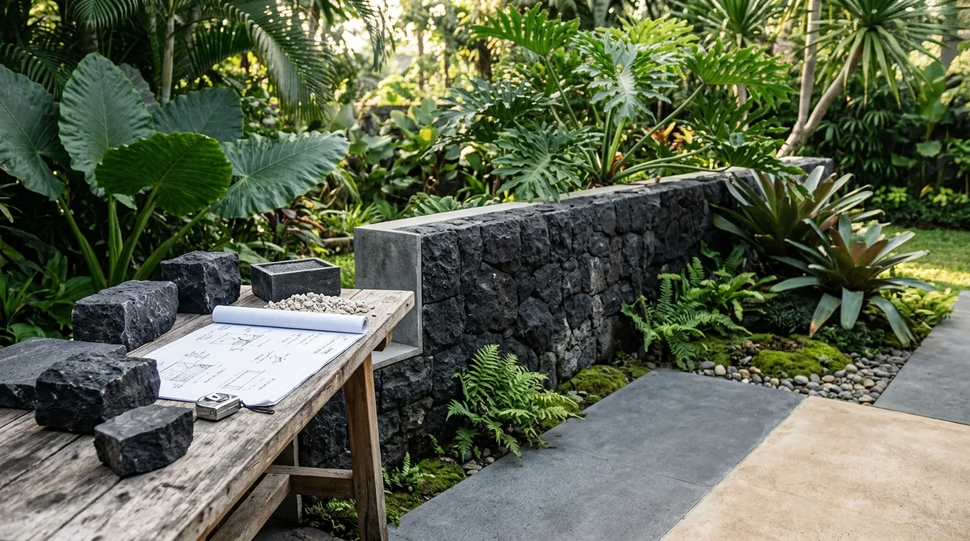 Black lava stone garden applications material sample
