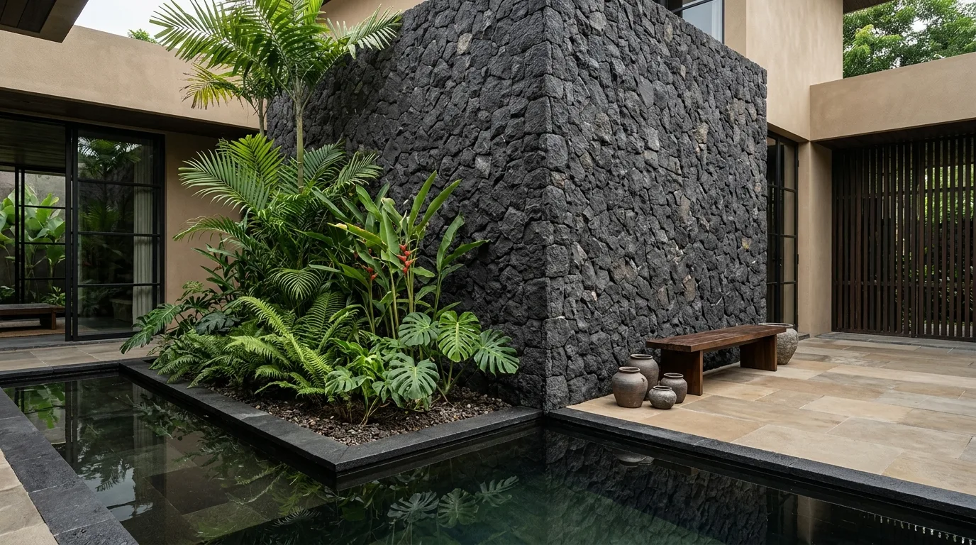 Black lava stone guide tropical context