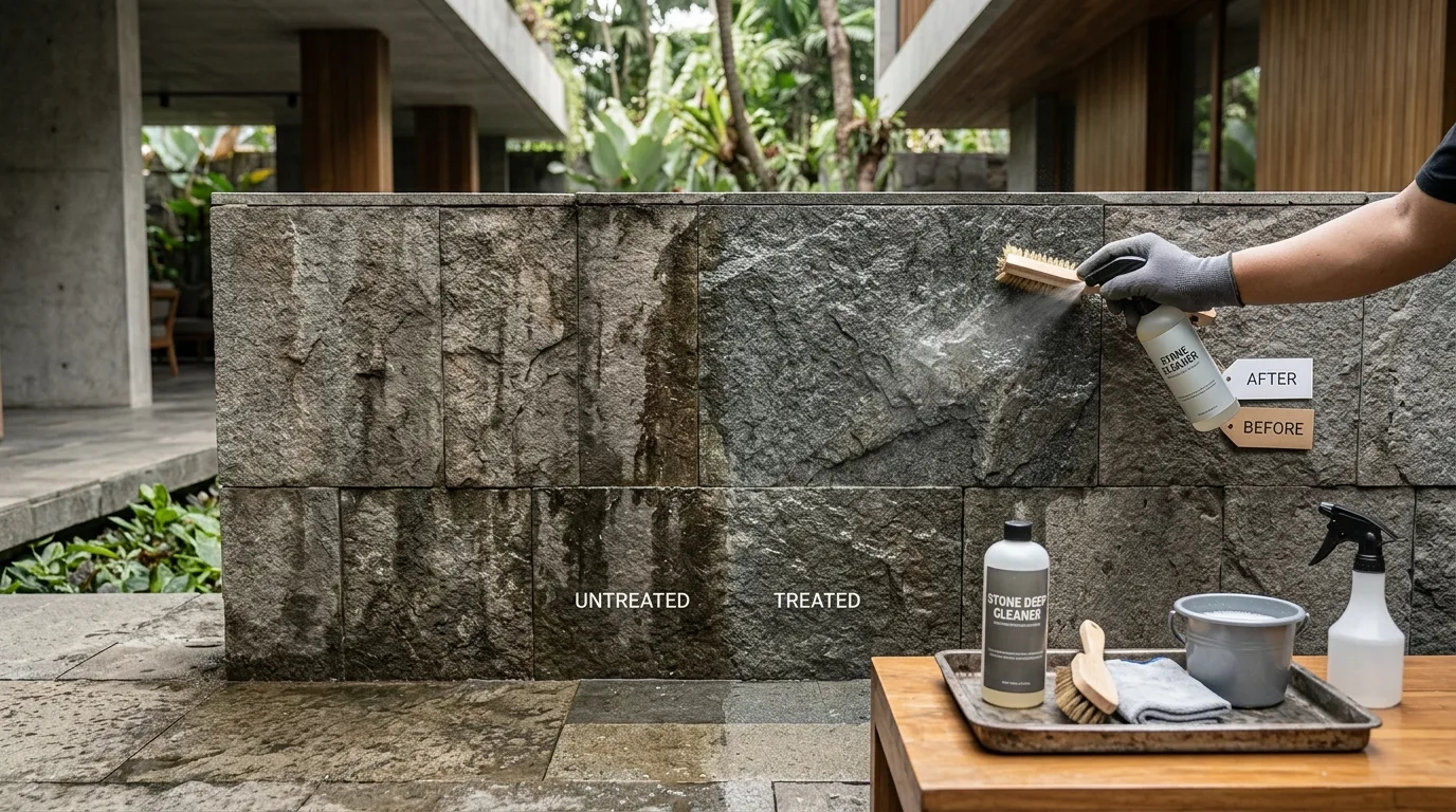 Cleaning natural stone surfaces material
