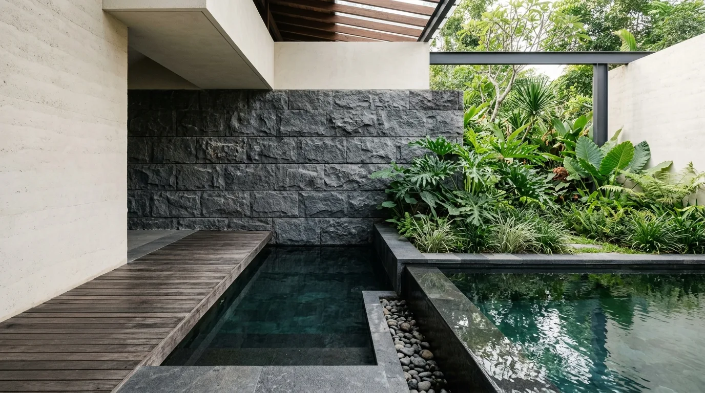 Indonesian andesite contemporary architecture design transition