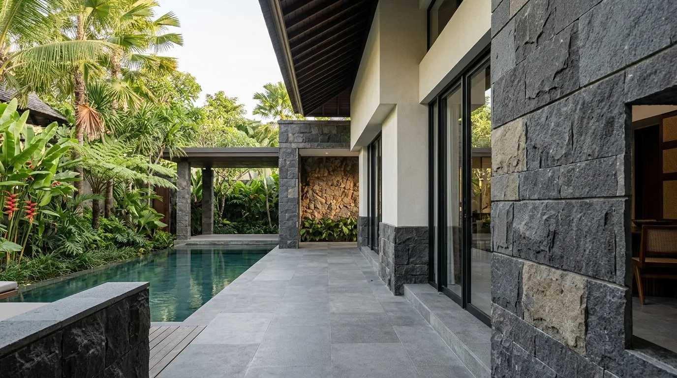 Indonesian andesite contemporary architecture finished project