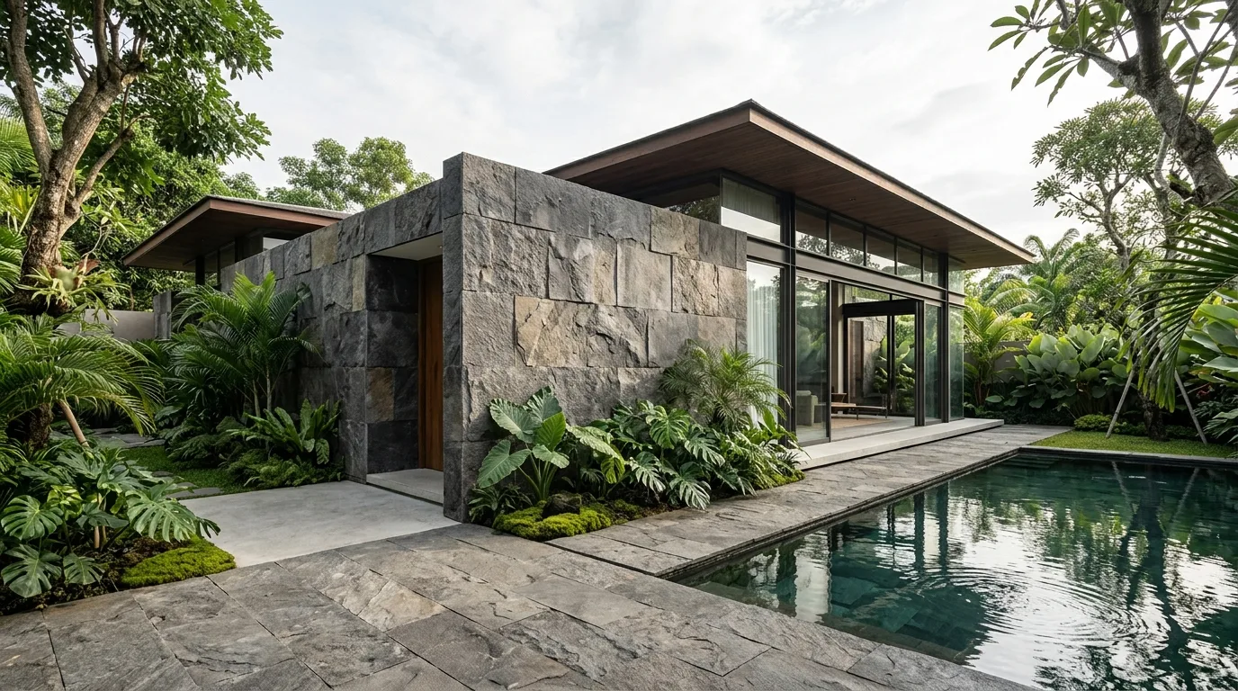 Large format natural stone tile application