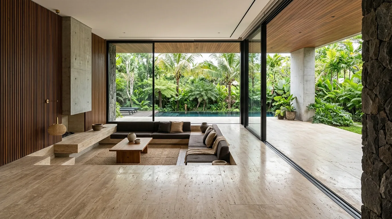 Large format natural stone tile design