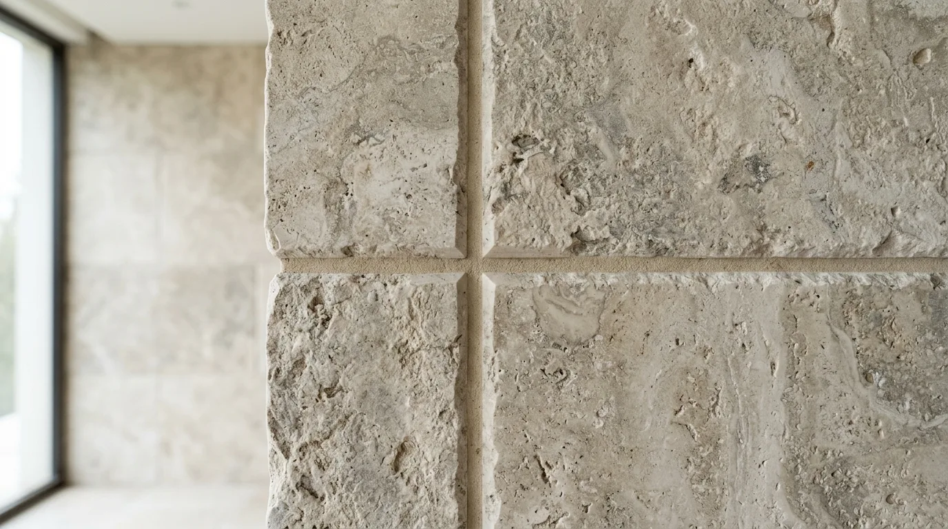 Large format natural stone tile detail
