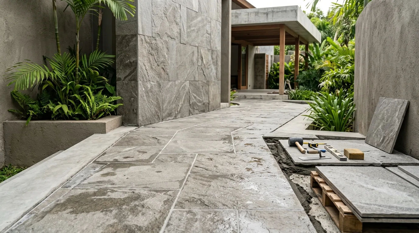 Large format natural stone tile material