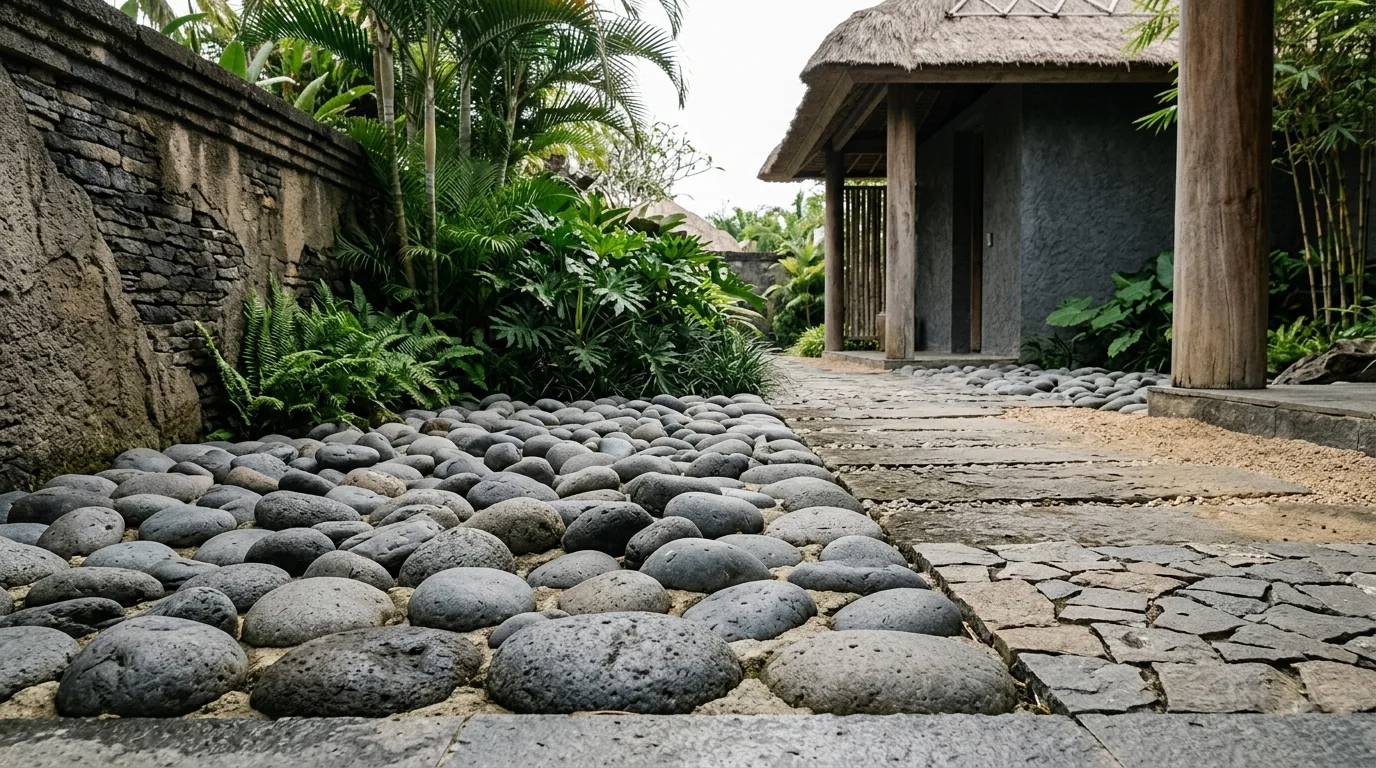 Large pebble landscape features application detail