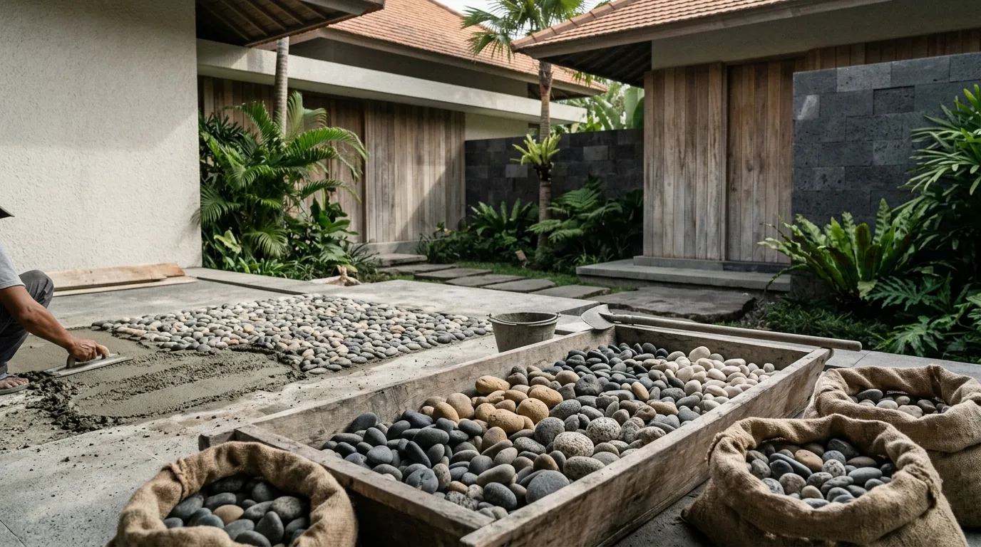 Mixed pebble stone surfaces project preparation
