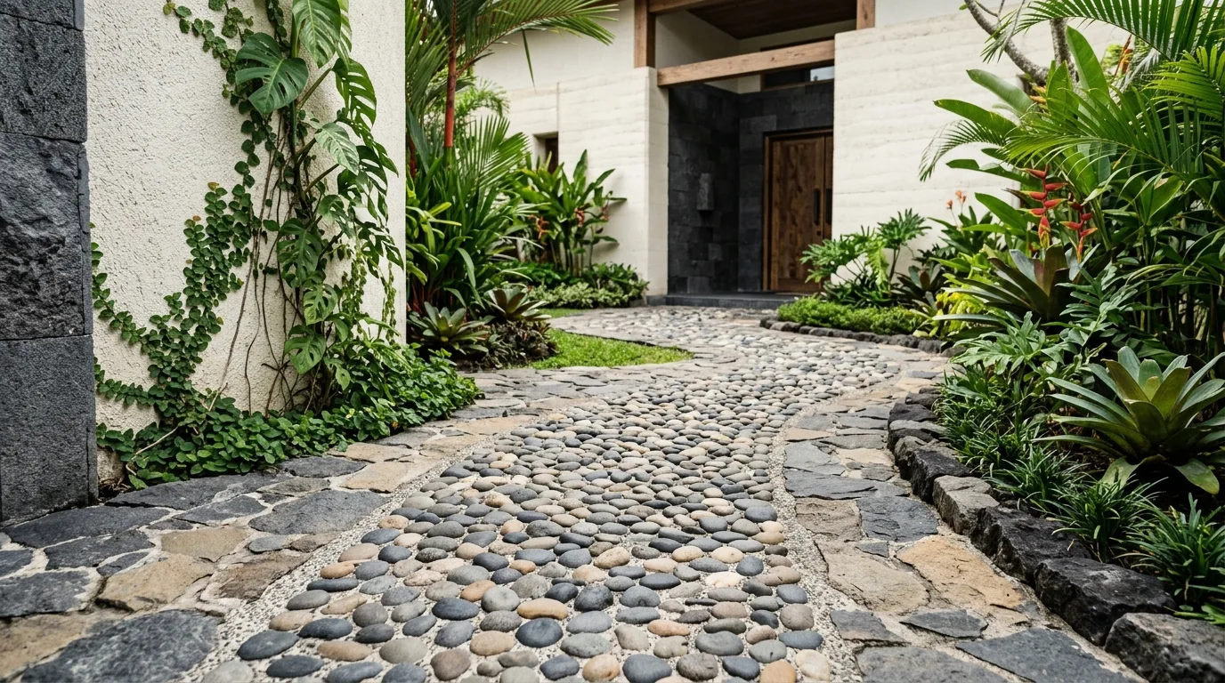 Mixed pebble stone surfaces tropical setting