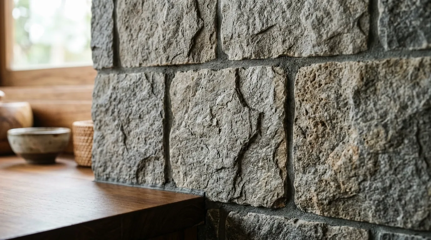 Natural stone backsplash design closeup
