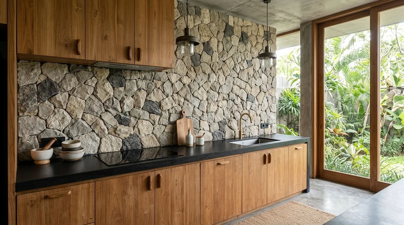 Natural stone backsplash ideas application
