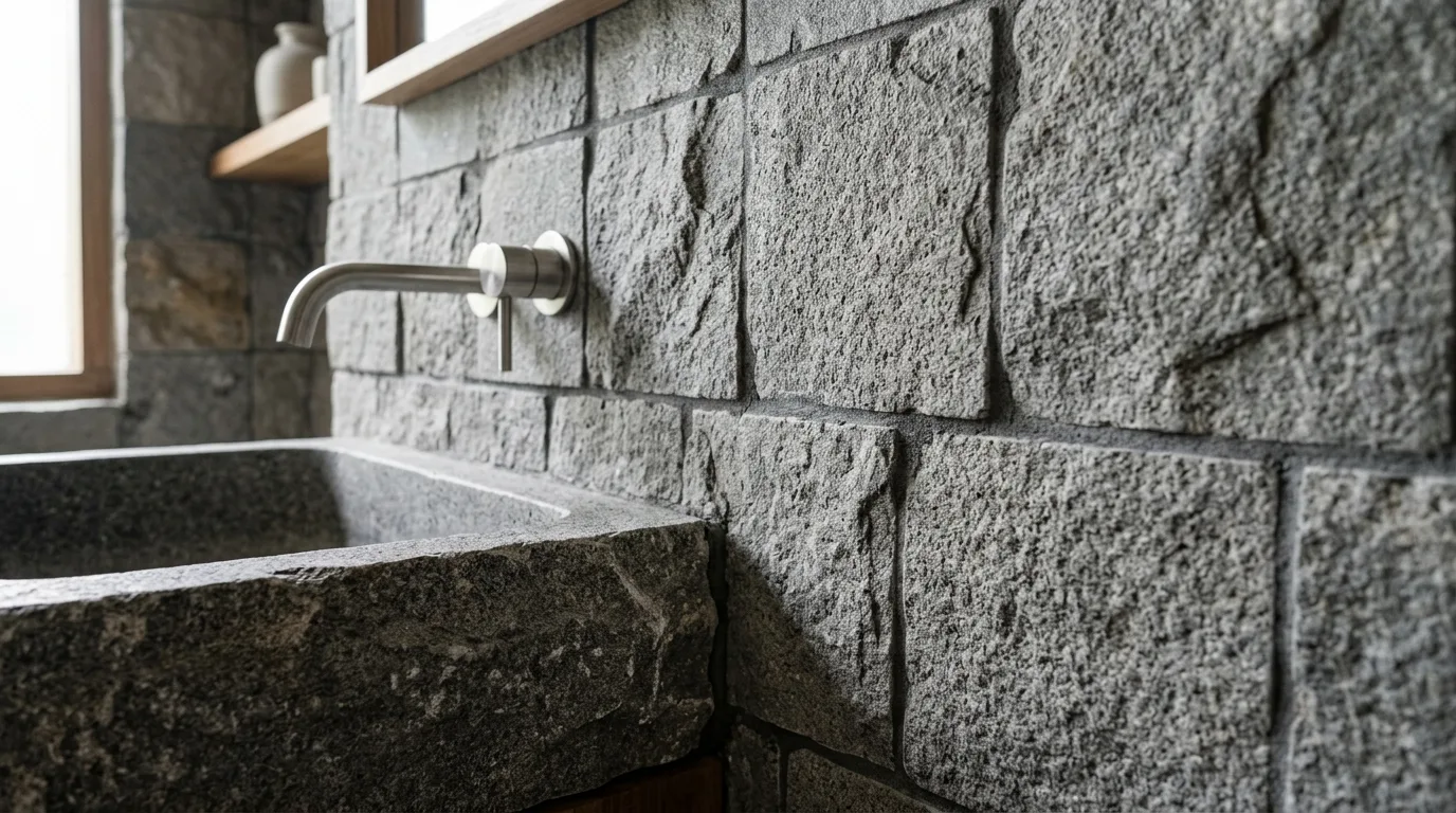 Natural stone bathroom design closeup