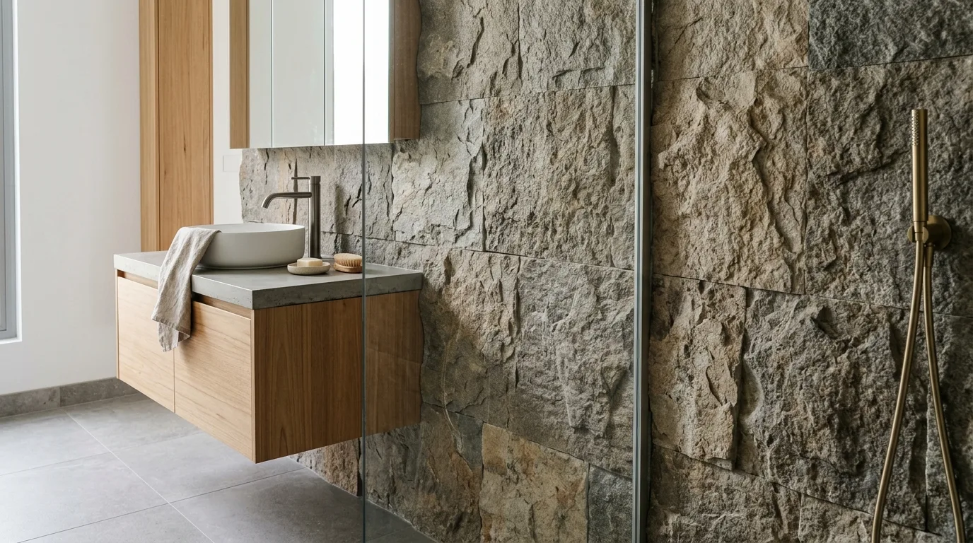 Natural stone bathroom design detail