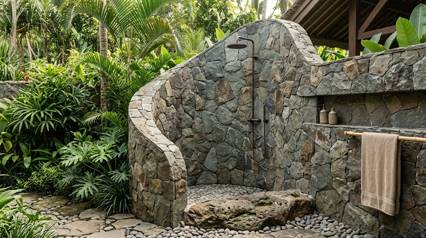 Natural stone outdoor shower design