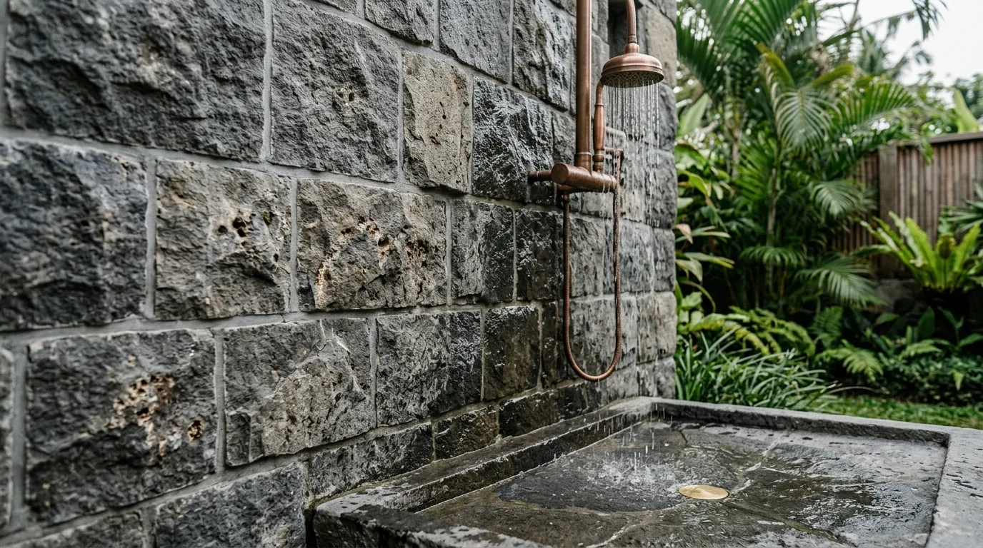 Natural stone outdoor shower detail
