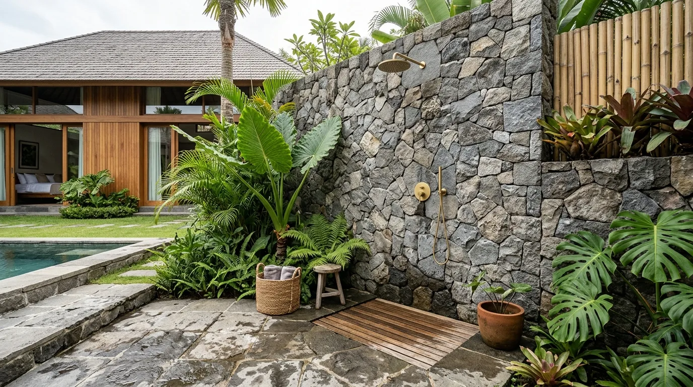 Natural stone outdoor shower material