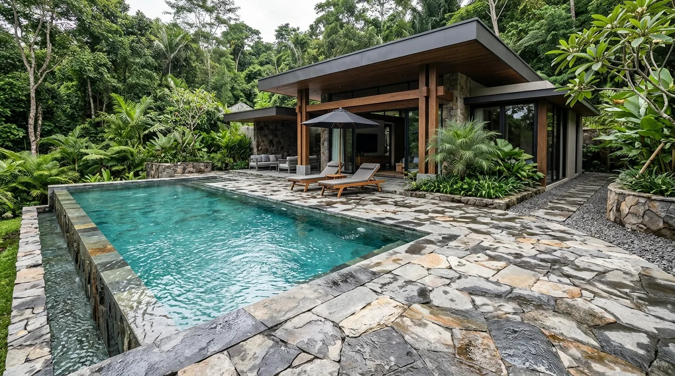 Natural stone pool deck application