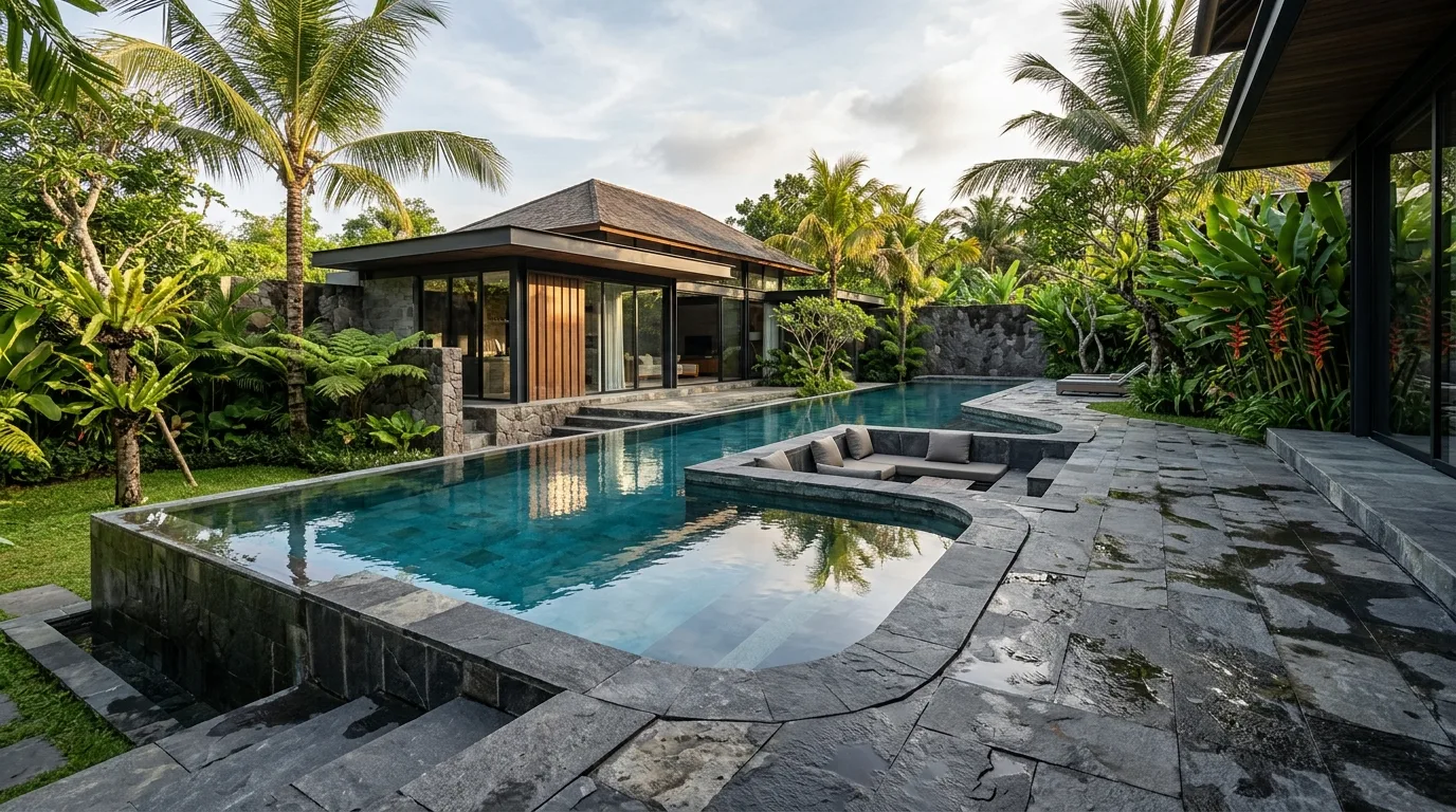 Natural stone pool deck design