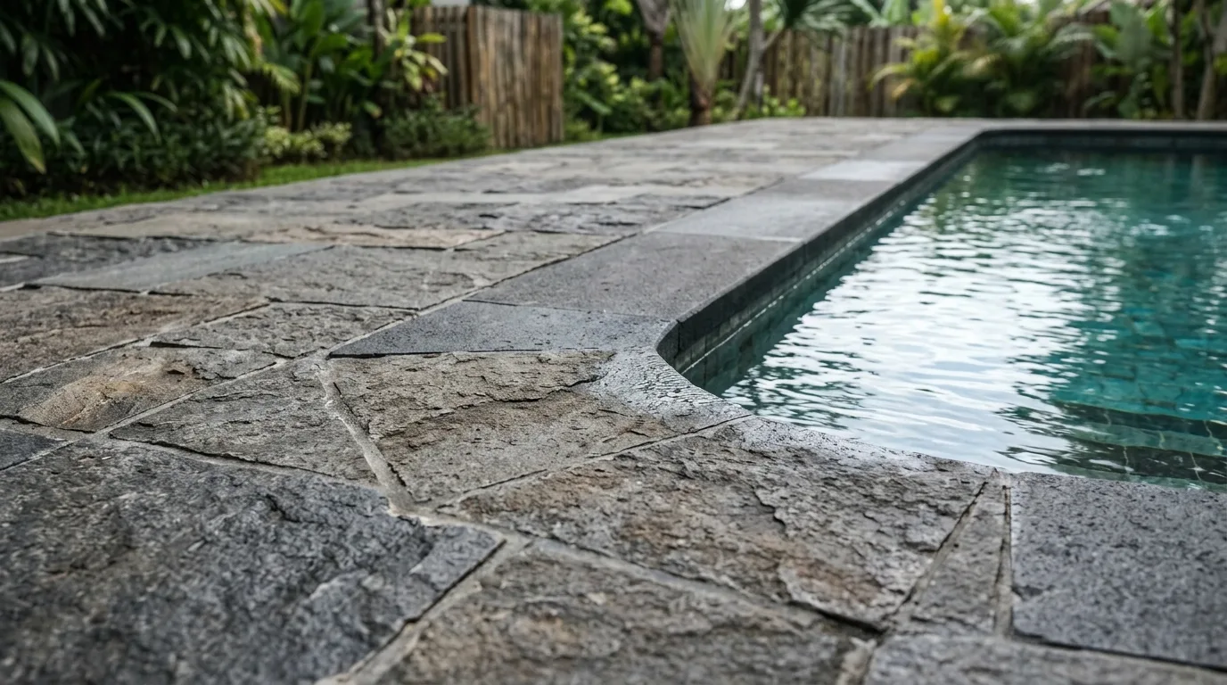 Natural stone pool deck detail