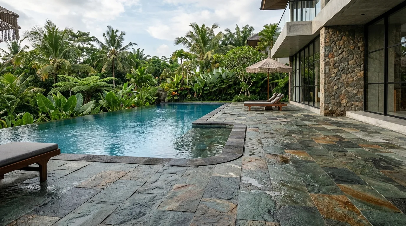 Natural stone pool deck material