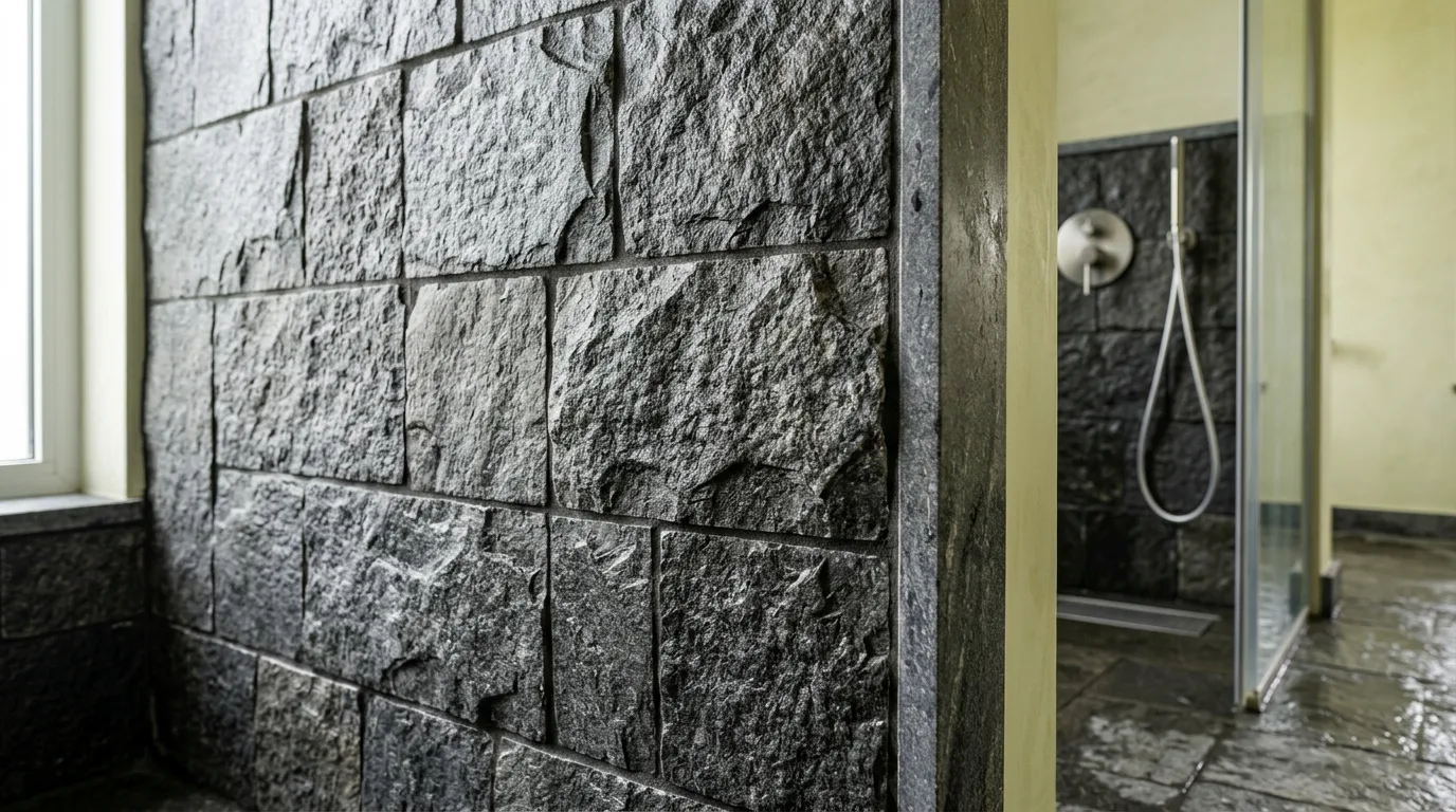 Natural stone shower design closeup