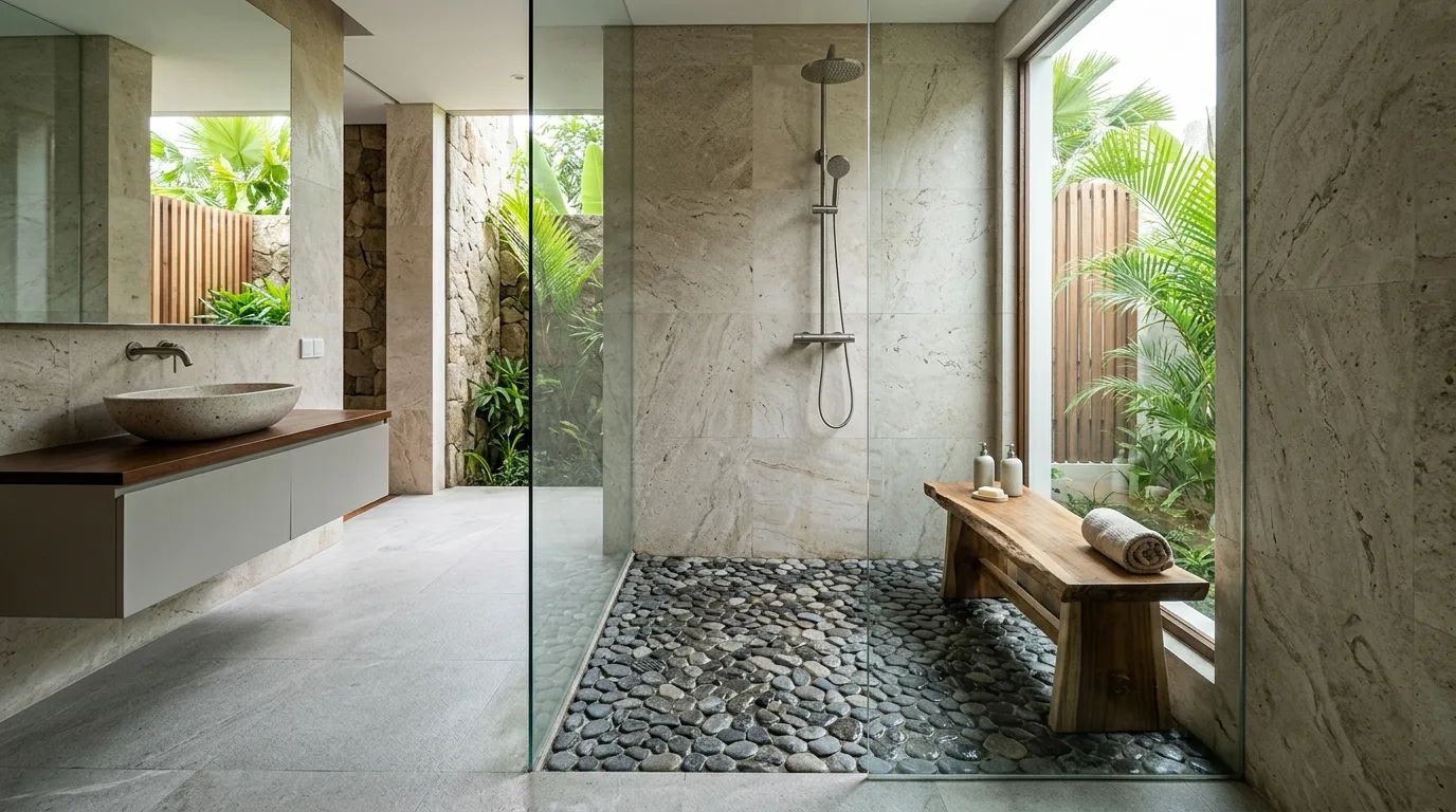 Natural stone shower floor application