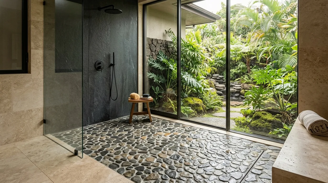 Natural stone shower floor design