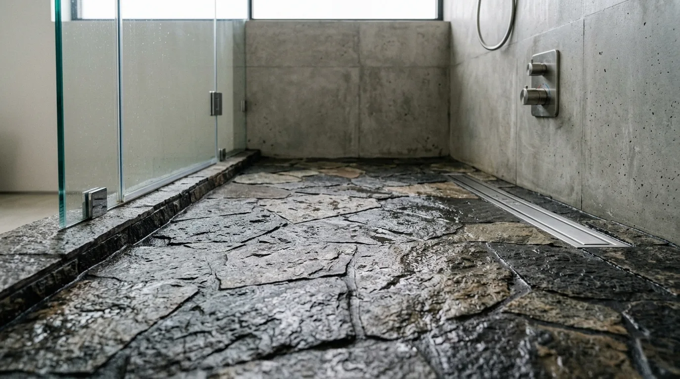 Natural stone shower floor detail