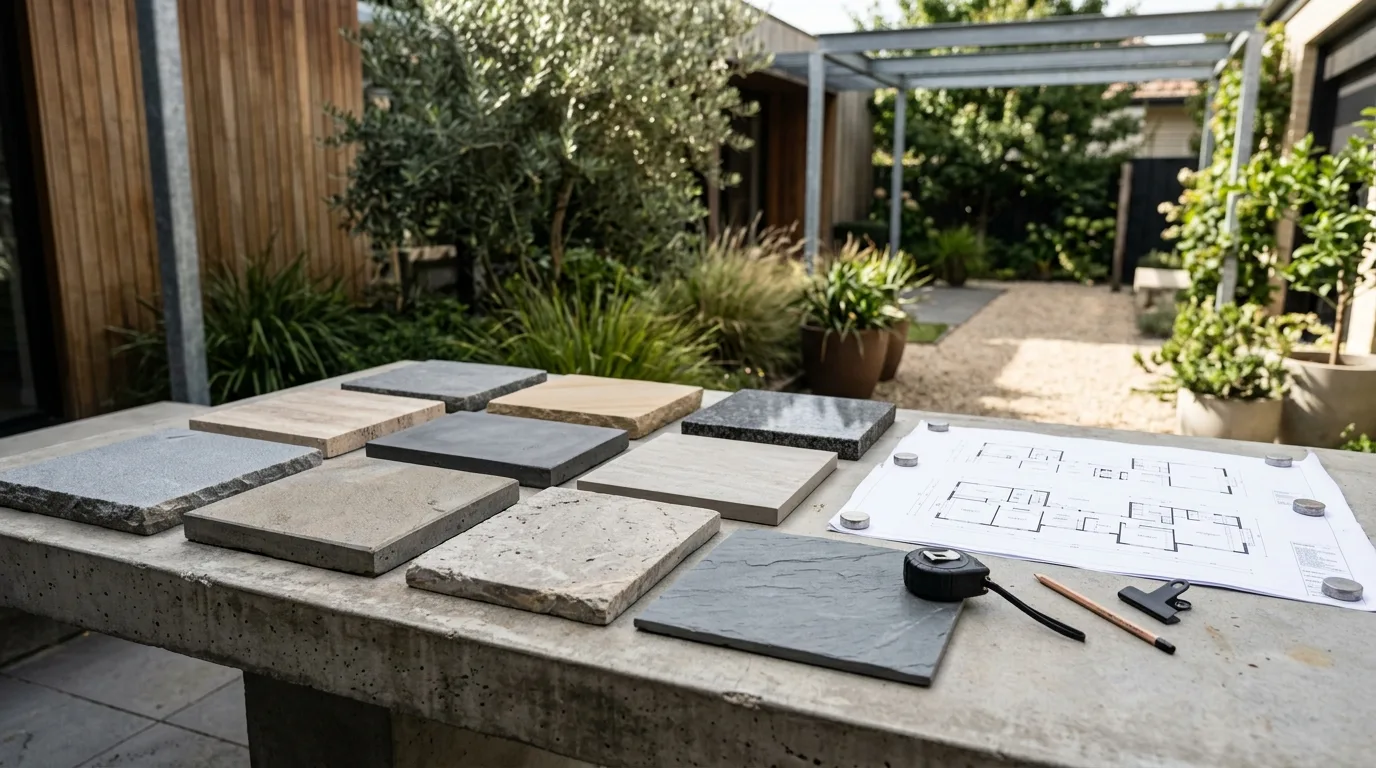 Natural stone vs porcelain paving sample selection