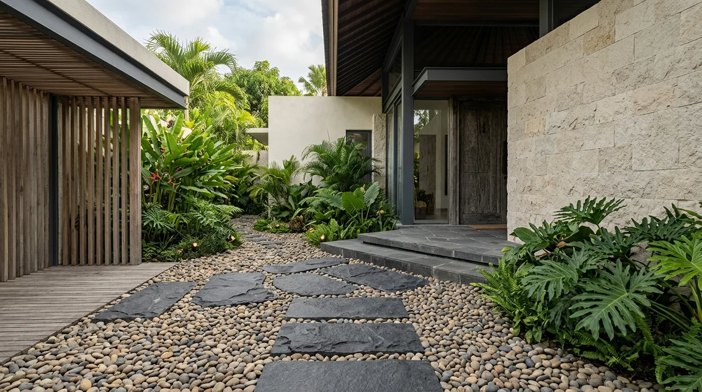 Pebble stone uses tropical setting
