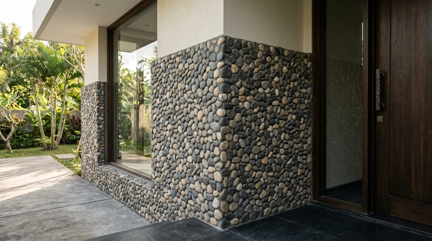 Pebble stone veneer application detail