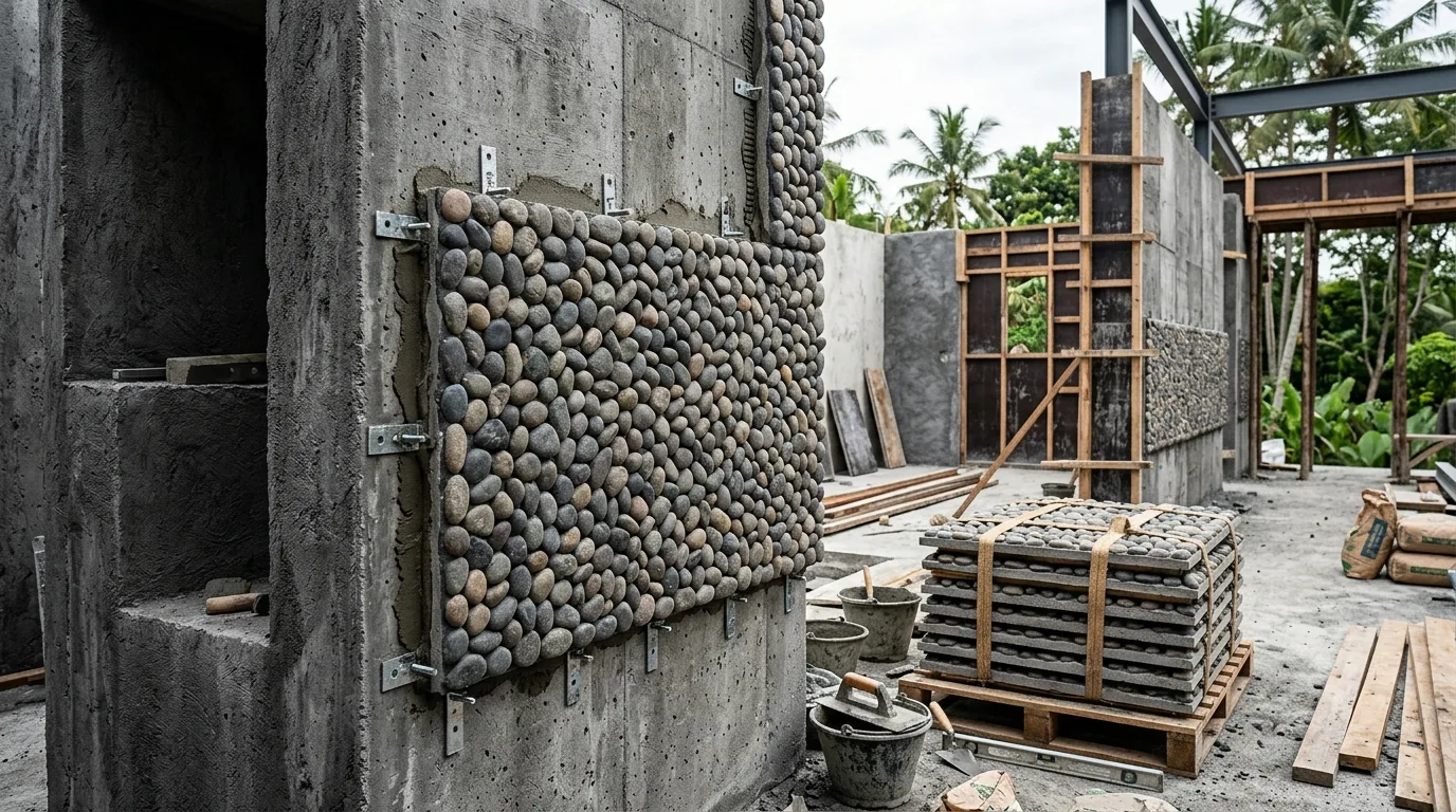 Pebble stone veneer project preparation