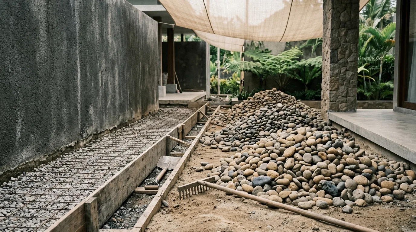 River pebble landscape design project preparation
