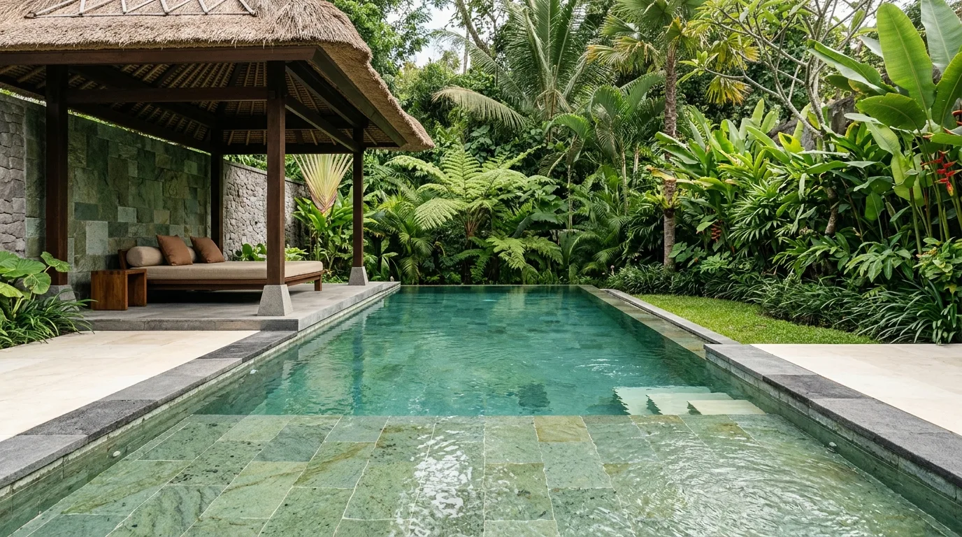 Sukabumi green stone pool design architectural application