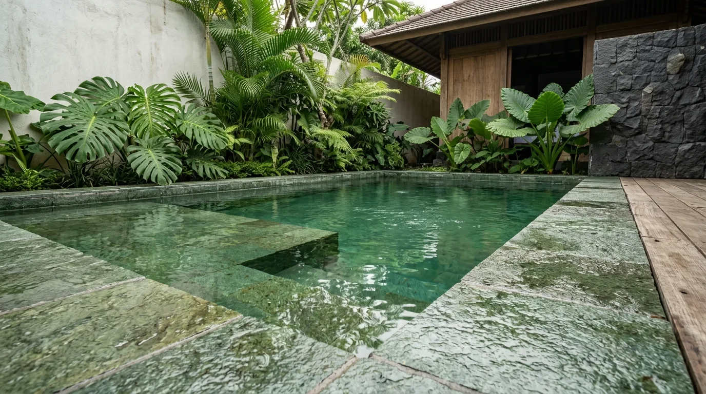 Sukabumi green stone pool design material detail