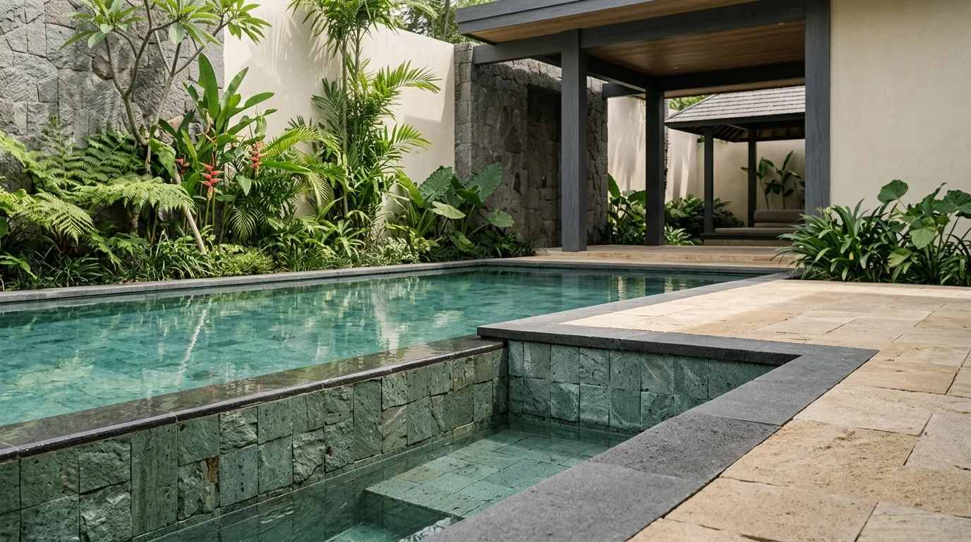 Sukabumi green stone pool design sample selection