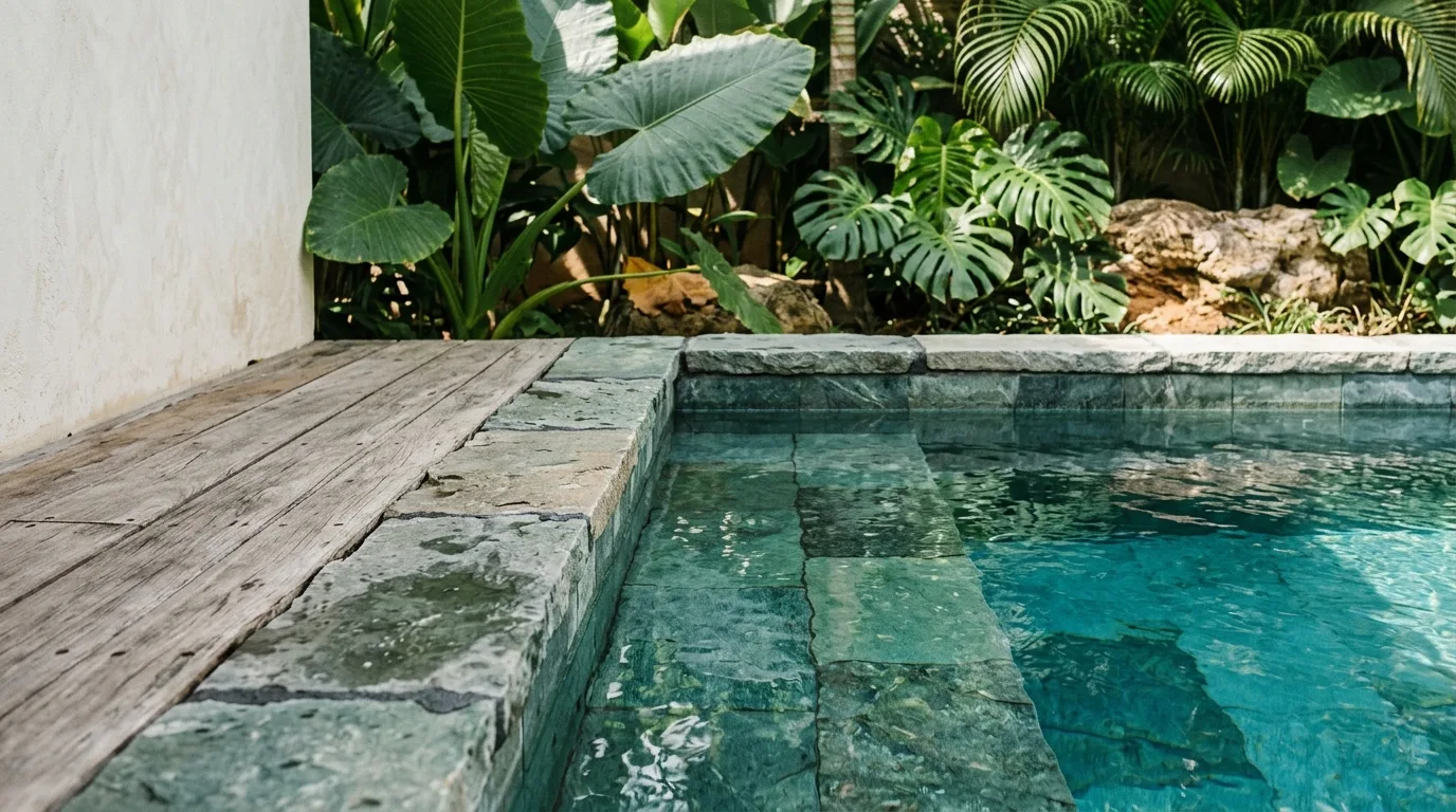 Sukabumi stone tropical pool design transition