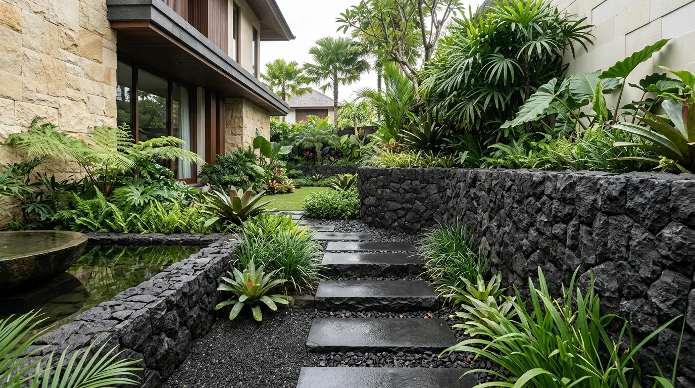 Black lava stone garden applications hero