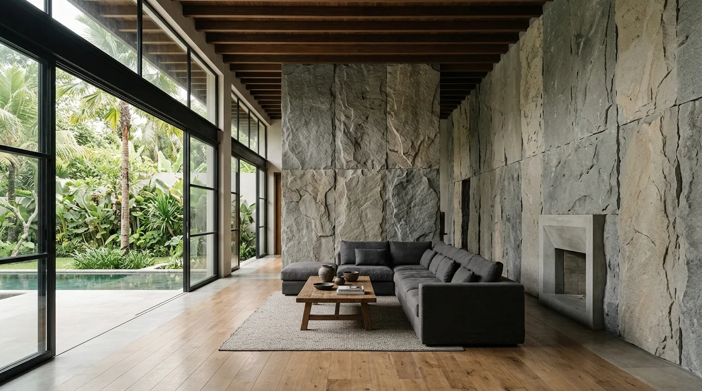 Large format natural stone tile featured