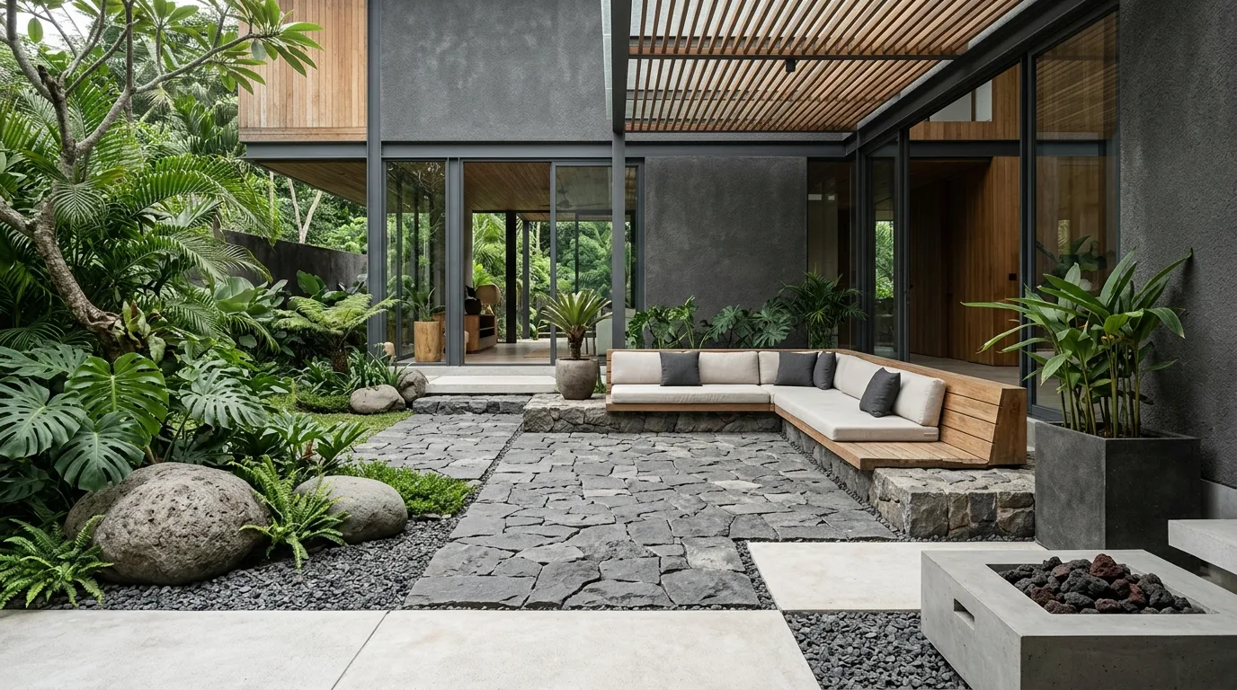Natural stone patio design featured