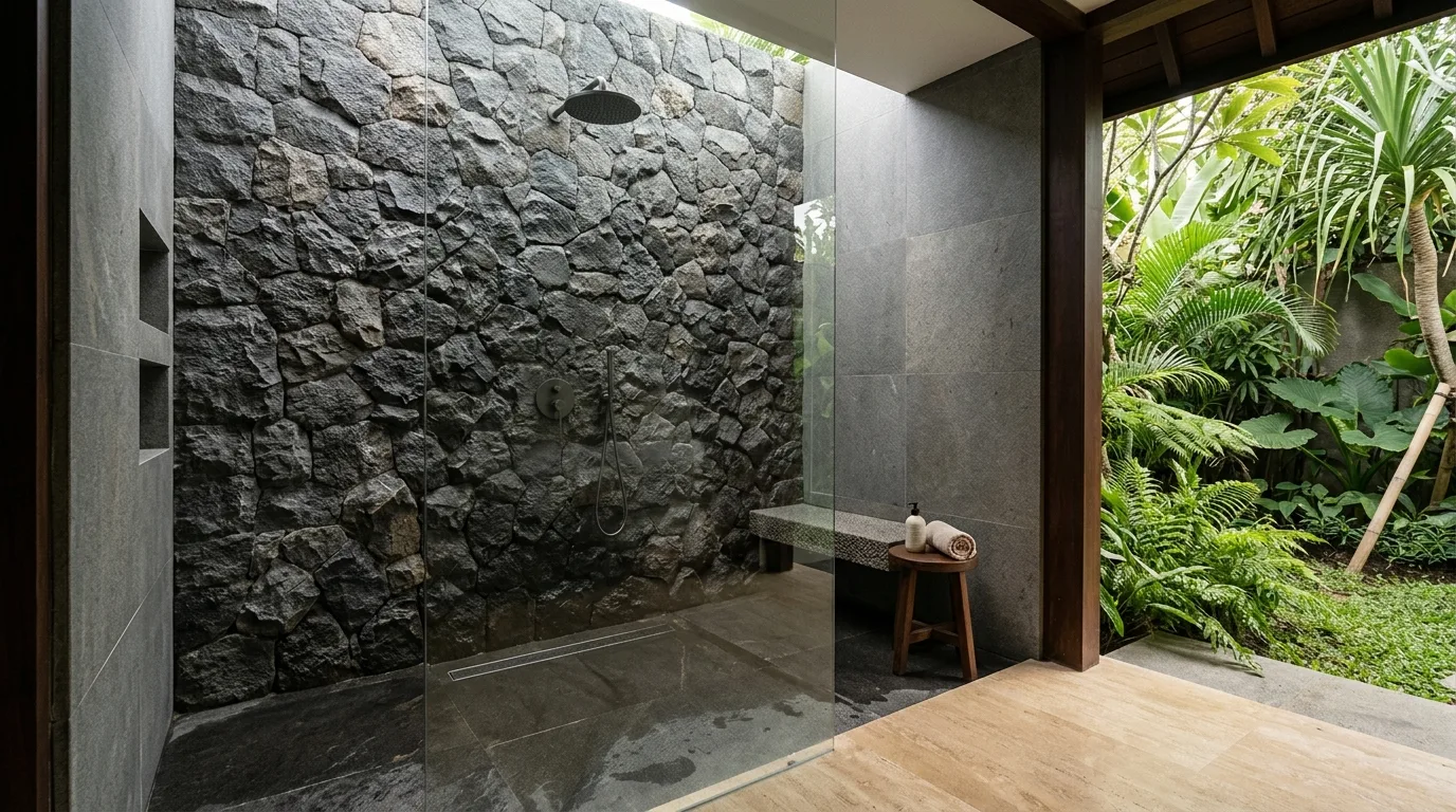 Natural stone shower design featured