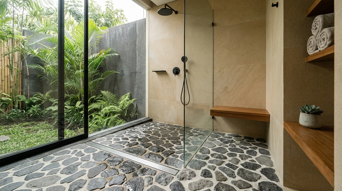 Natural stone shower floor featured