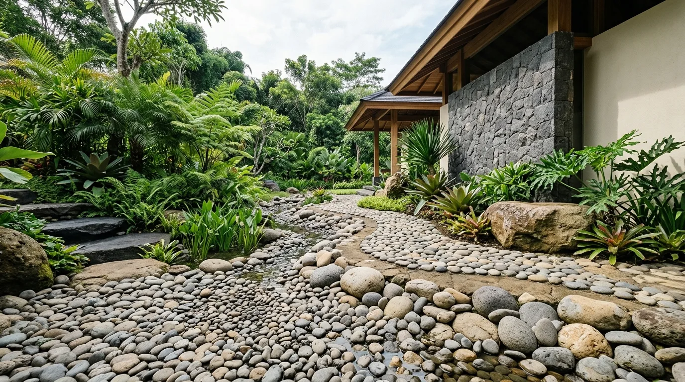 River pebble landscape design hero
